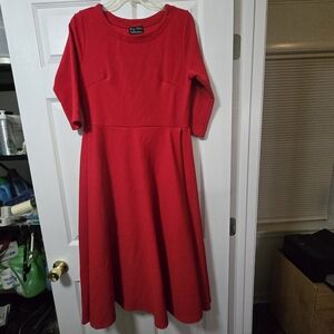 Frou Frou Red Midi Lengyh Circle Dress With Pockets 3 Way Stretch